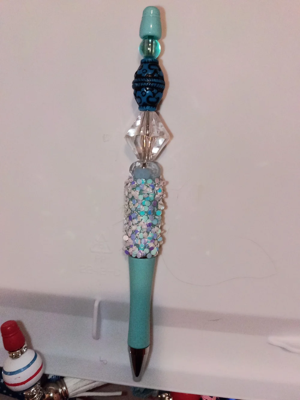 Decorative Aqua Beaded Women's Ballpoint Pen